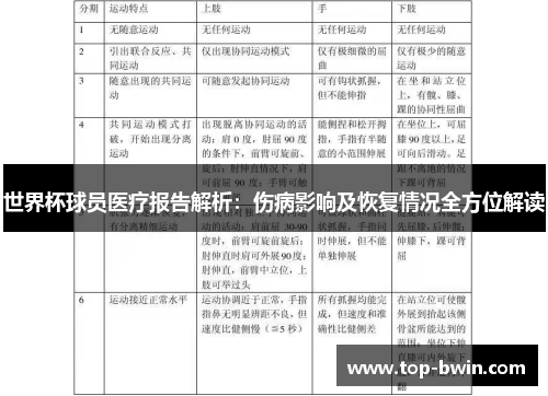 世界杯球员医疗报告解析：伤病影响及恢复情况全方位解读