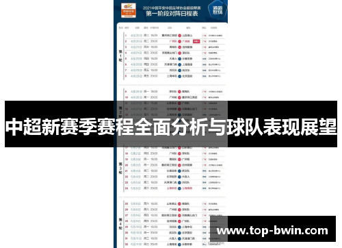 中超新赛季赛程全面分析与球队表现展望